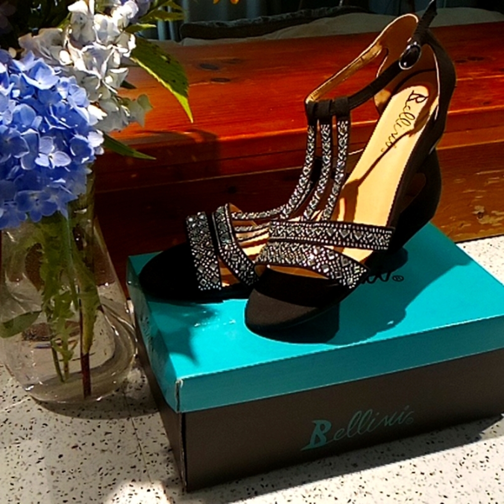 Bellini Laaris Black Wedge Sandals, ladies size 8.5W - Picture 1 of 9